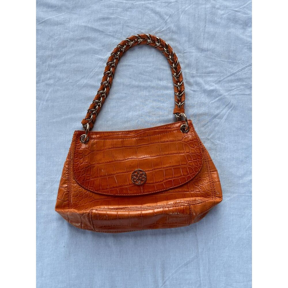 Antonio Melani Burnt Orange Crocodile Embossed 100% Leather Purse/Handbag